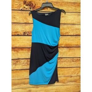 MUSETTE Womens Sz 10 Turquoise & Black Color Block Form Fitting Sleeveless Dress